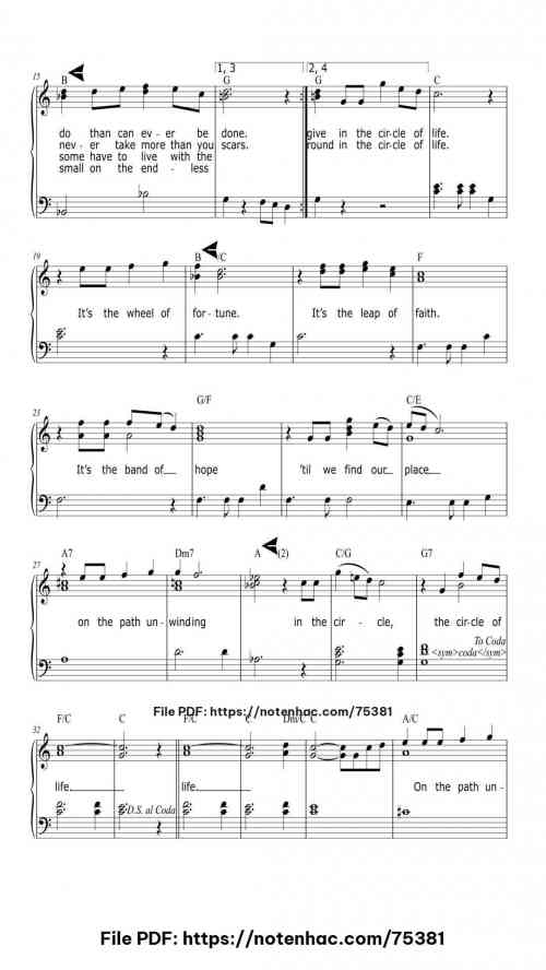 Circle Of Life by Elton John Level Intermediate 5 Circle Of Life piano sheet music free pdf