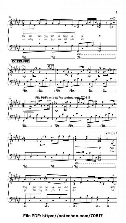 Cỏ Dại Và Hoa Dành Dành piano sheet music free pdf