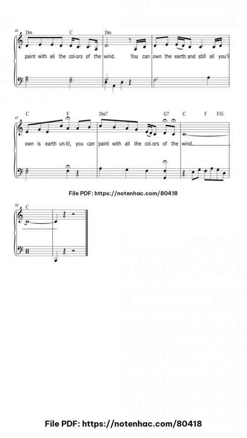 Colors Of The Wind by Vanessa Williams Level Beginner 8 Colors Of The Wind piano sheet music free pdf