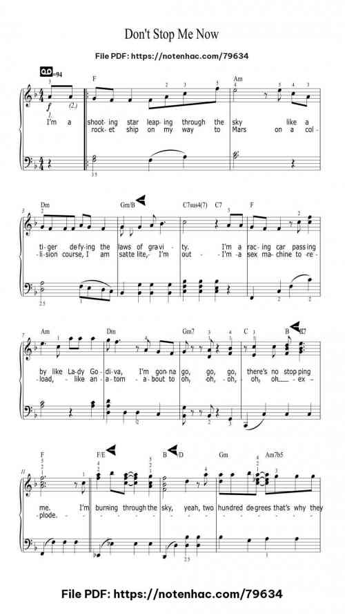 Don't Stop Me Now by Queen Level Intermediate 4 Don't Stop Me Now piano sheet music free pdf