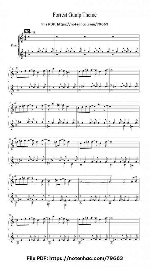 Forrest Gump theme song by Alan Silvestri Level Beginner 3 Forrest Gump theme song piano sheet music free pdf