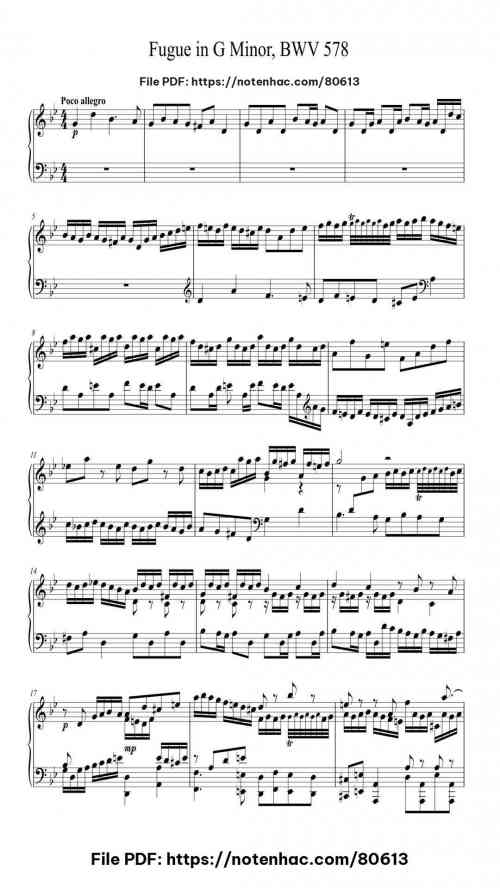fugue in g minor bwv 578 piano solo 1