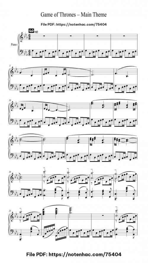 Game of Thrones – Main Theme piano sheet music free pdf