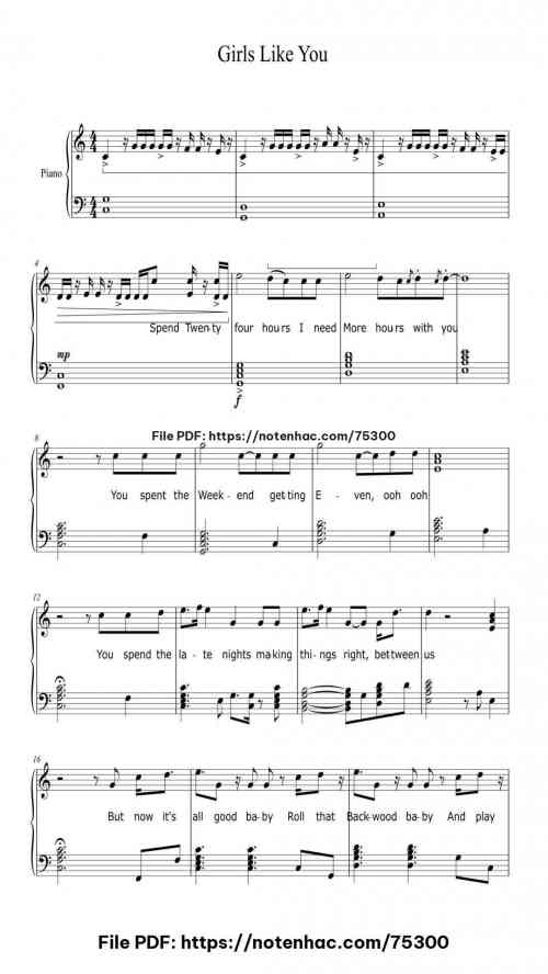 Girls Like You piano sheet music free pdf