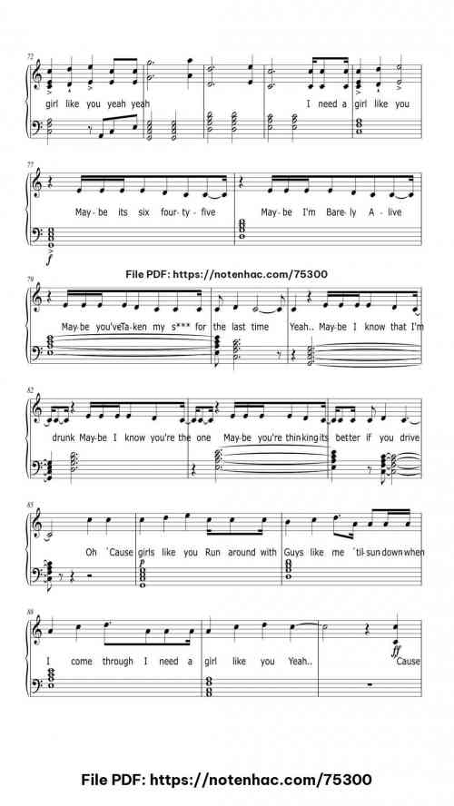 Girls Like You piano sheet music free pdf