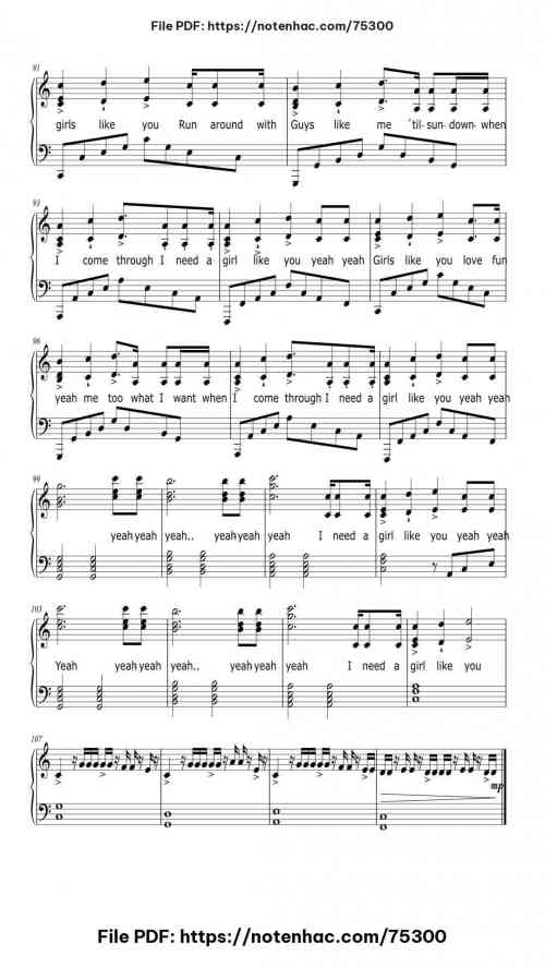 Girls Like You piano sheet music free pdf