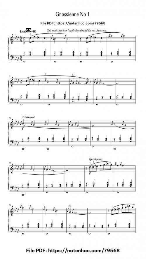 Gnossienne No. 1 by Erik Satie Level Beginner