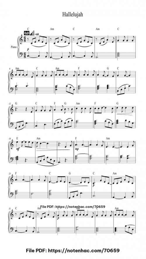 Hallelujah piano sheet music free pdf
