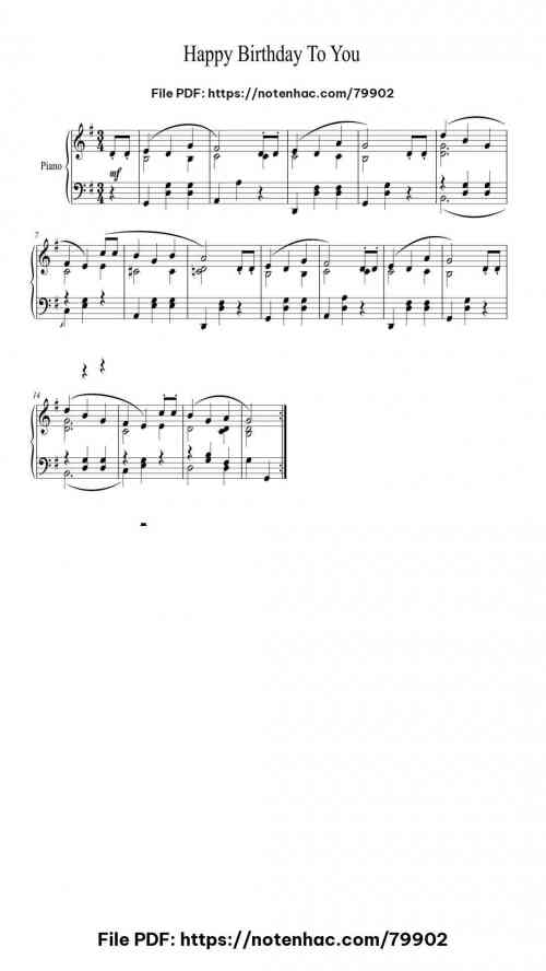 Happy Birthday To You by Patti S. Hill/Mildred J. Hill Level Beginner 2 Happy Birthday To You piano sheet music free pdf