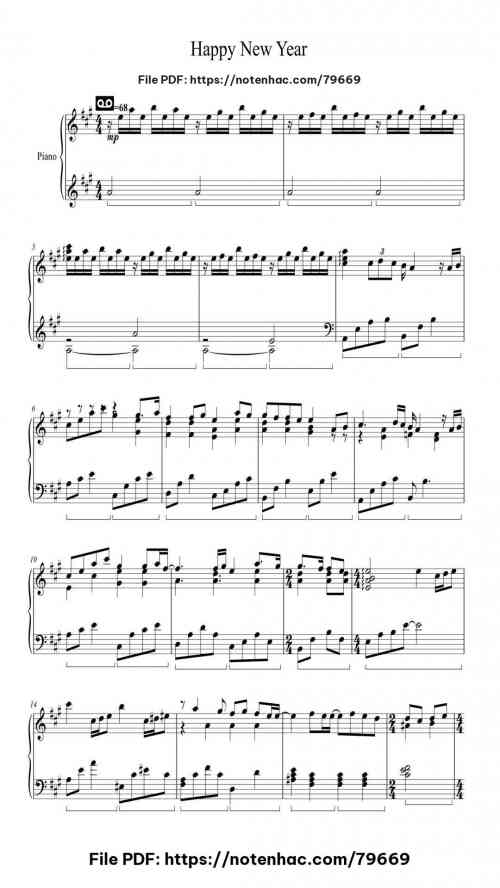 Happy New Year by ABBA Level Intermediate 5 Happy New Year piano sheet music free pdf