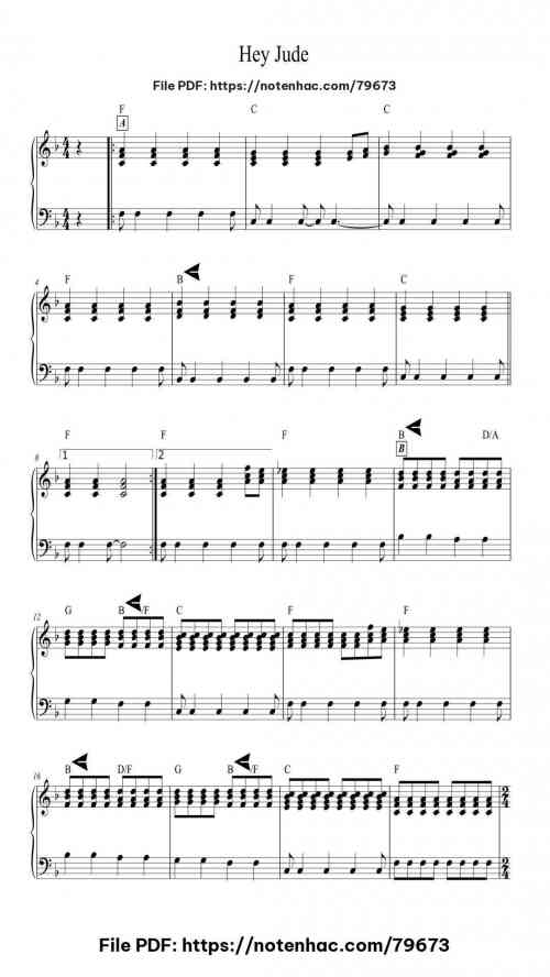 Hey Jude piano sheet music free pdf