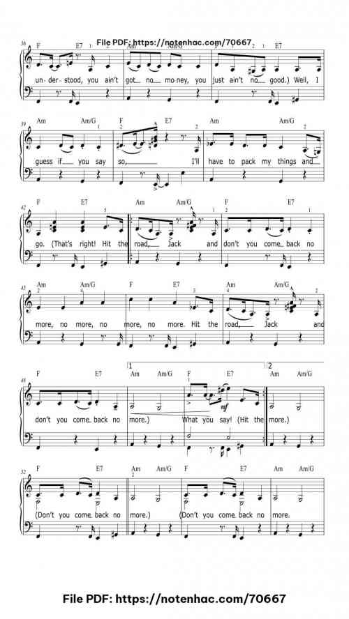Hit The Road Jack piano sheet music free pdf