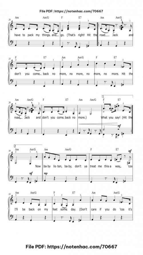 Hit The Road Jack piano sheet music free pdf