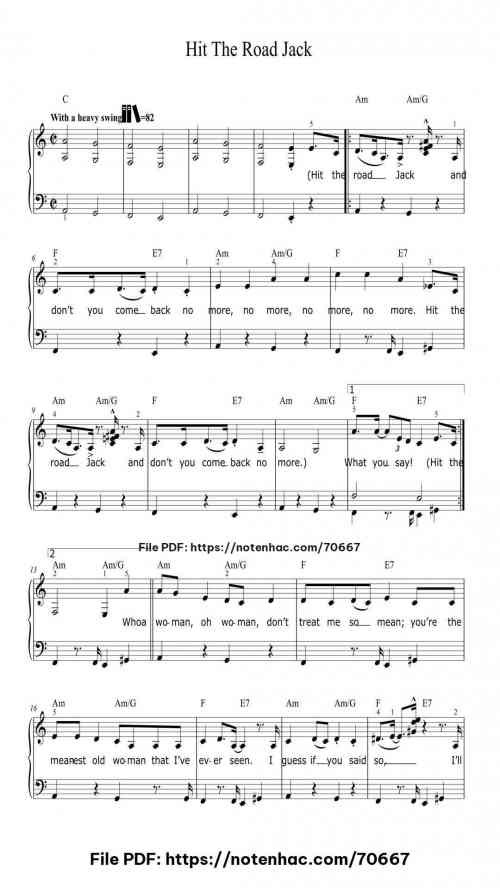 Hit The Road Jack piano sheet music free pdf