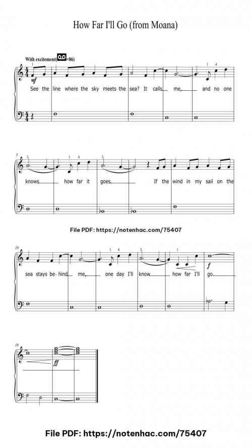 How Far I'll Go (from Moana) piano sheet music free pdf