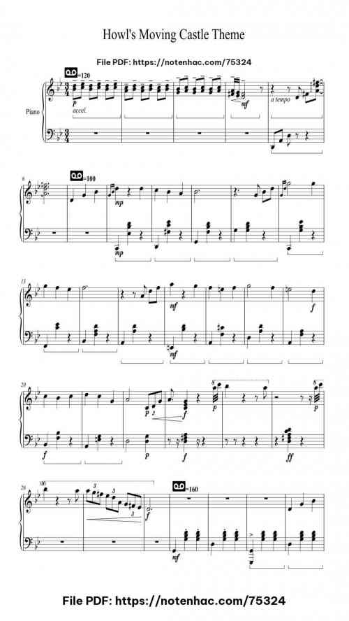 Howl's Moving Castle Theme piano sheet music free pdf