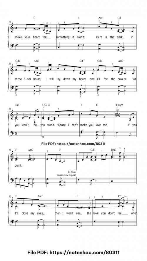 I Can't Make You Love Me piano sheet music free pdf