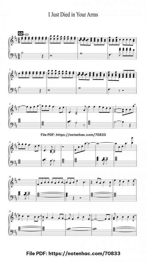 I Just Died in Your Arms piano sheet music free pdf