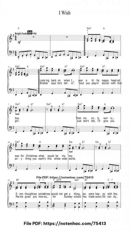 I Wish piano sheet music free pdf