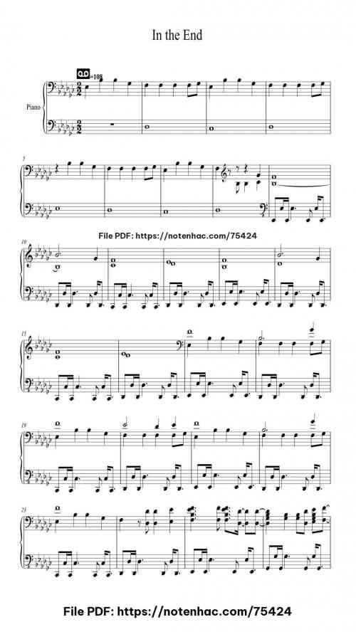 In the End piano sheet music free pdf