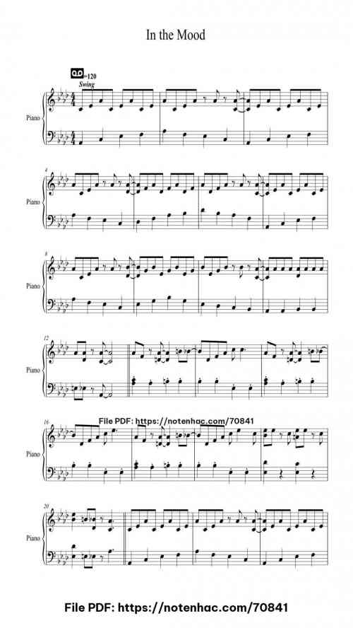 In the Mood piano sheet music free pdf