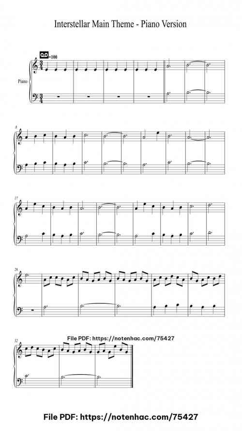 Interstellar Main Theme - Piano Version piano sheet music free pdf
