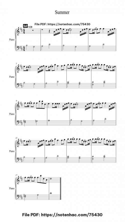 Kikujiro –Summer piano sheet music free pdf