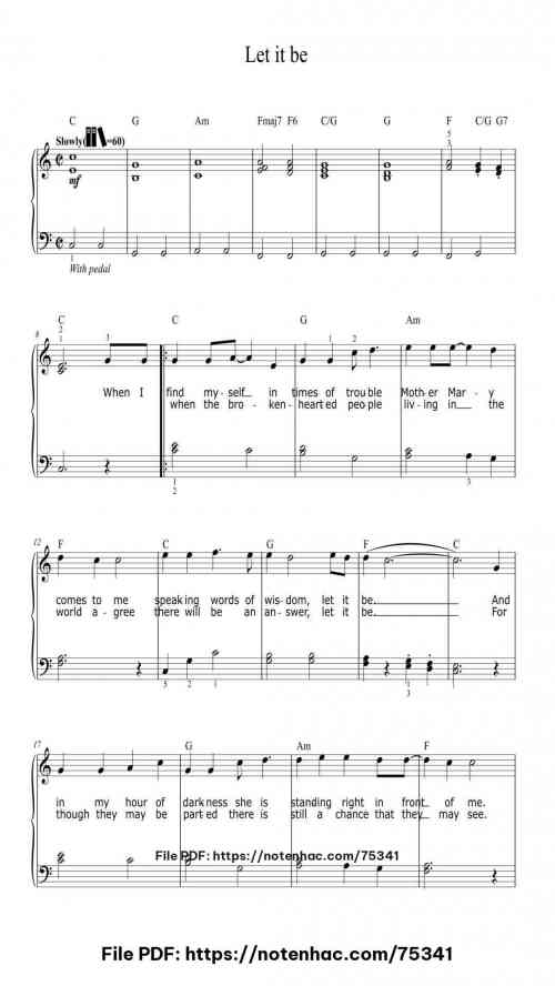 Let it be by The Beatles Level Beginner 3 Let it be piano sheet music free pdf