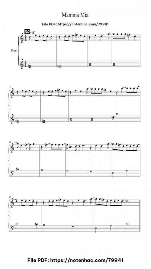 Mamma Mia by ABBA Level Easy 2 Mamma Mia piano sheet music free pdf