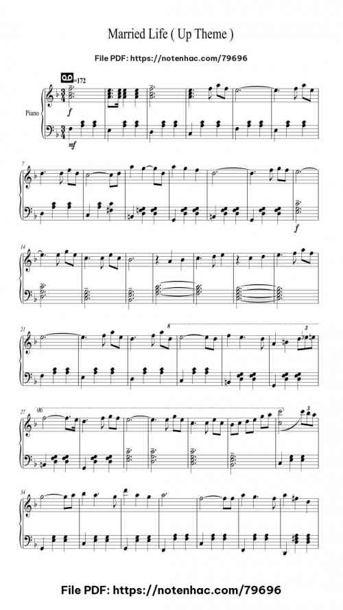 Married Life piano sheet music free pdf