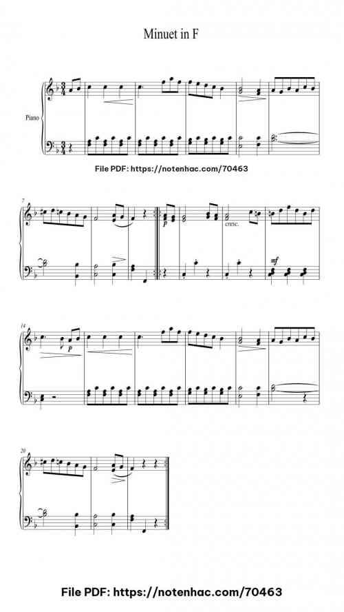 Minuet in F by Joseph Haydn Level Beginner