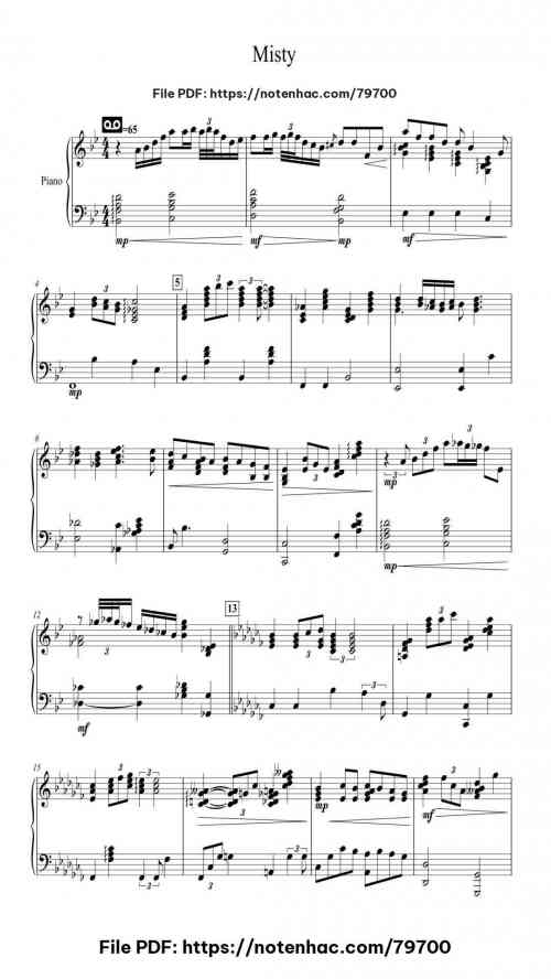 Misty by Ella Fitzgerald Level Mid-Advanced 3 Misty piano sheet music free pdf