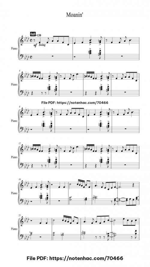 Moanin' piano sheet music free pdf