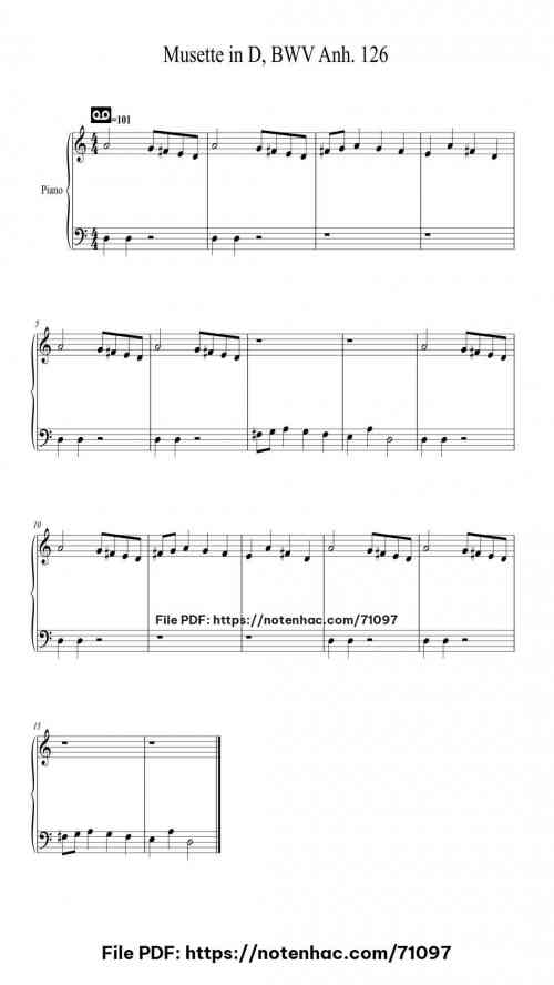 Musette in D, BWV Anh. 126 piano sheet music free pdf