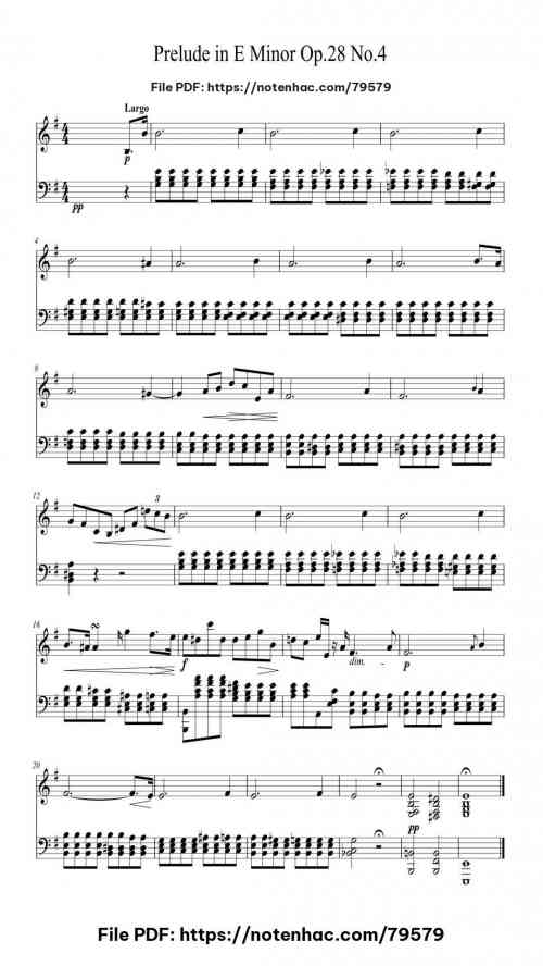 Prelude in E Minor, Op. 28, No. 4 by Frédéric Chopin Level Intermediate