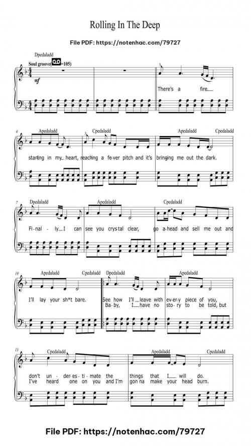 Rolling In The Deep by Adele Level Beginner 5 Rolling In The Deep piano sheet music free pdf