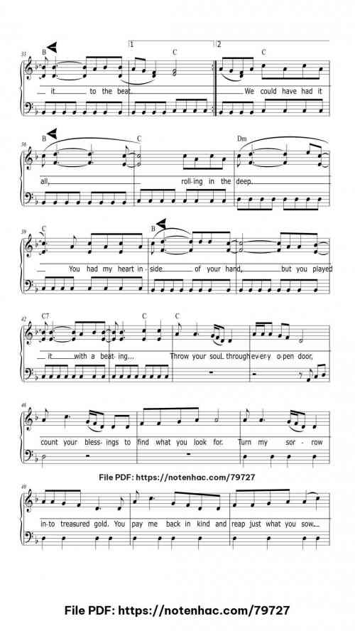 Rolling In The Deep by Adele Level Beginner 7 Rolling In The Deep piano sheet music free pdf