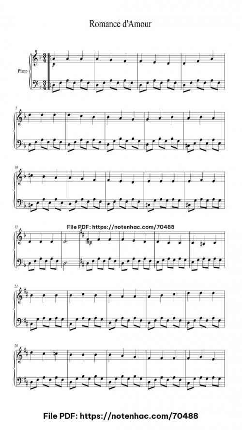Romance d'Amour piano sheet music free pdf