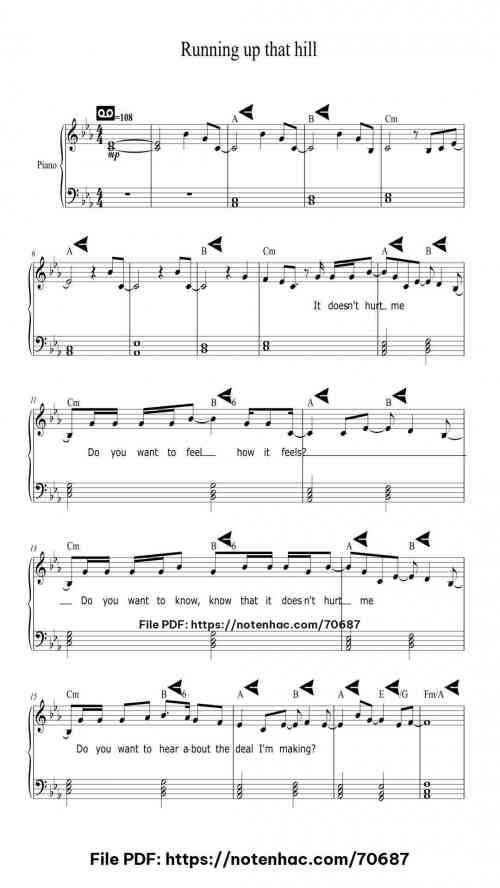 Running up that hill piano sheet music free pdf