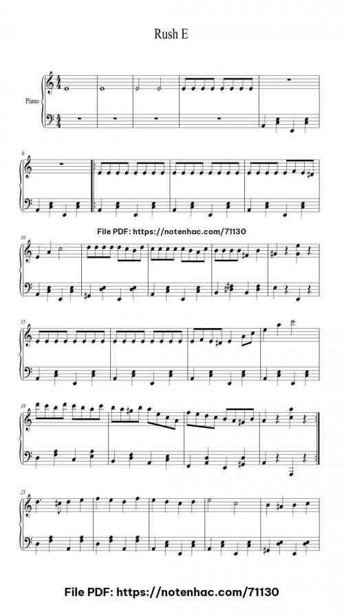RUSH E piano sheet music free pdf