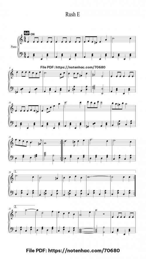 RUSH E piano sheet music free pdf