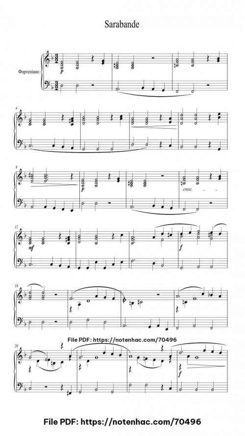 Sarabande in D Minor, HWV 437 piano sheet music free pdf