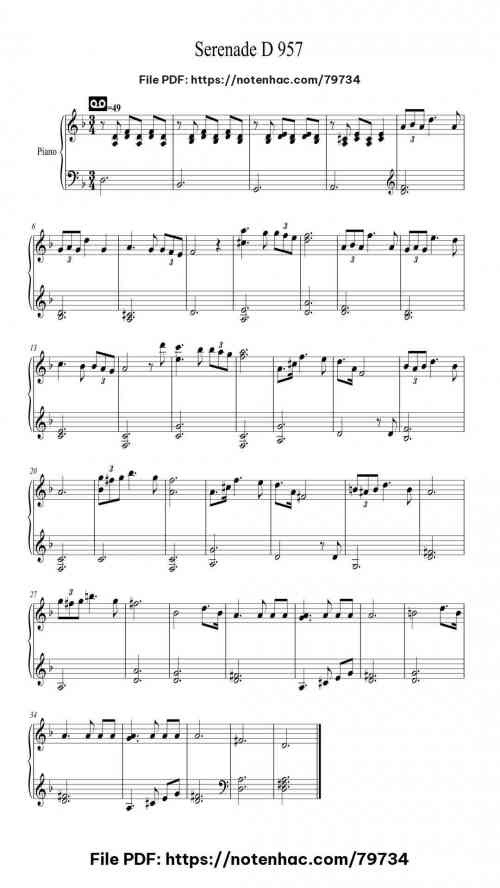 Serenade D 957 by Franz Schubert Level Beginner 2 Serenade D 957 piano sheet music free pdf