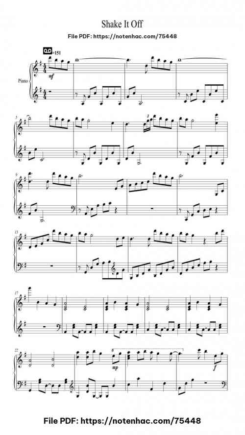 Shake It Off piano sheet music free pdf