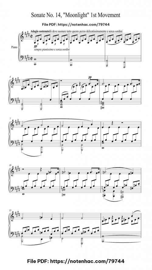 Sonata No. 14 in C-Sharp Minor, Op. 27, No. 2 "Moonlight": I. Adagio sostenuto by Ludwig van Beethoven Level Intermediate 6 Sonata No. 14 in C-Sharp Minor, Op. 27, No. 2 "Moonlight": I. Adagio sostenuto piano sheet music free pdf