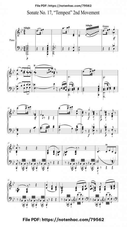 Sonata No. 17 in D Minor, Op. 31, No. 2 "Tempest": II. Adagio by Ludwig van Beethoven Level Advanced