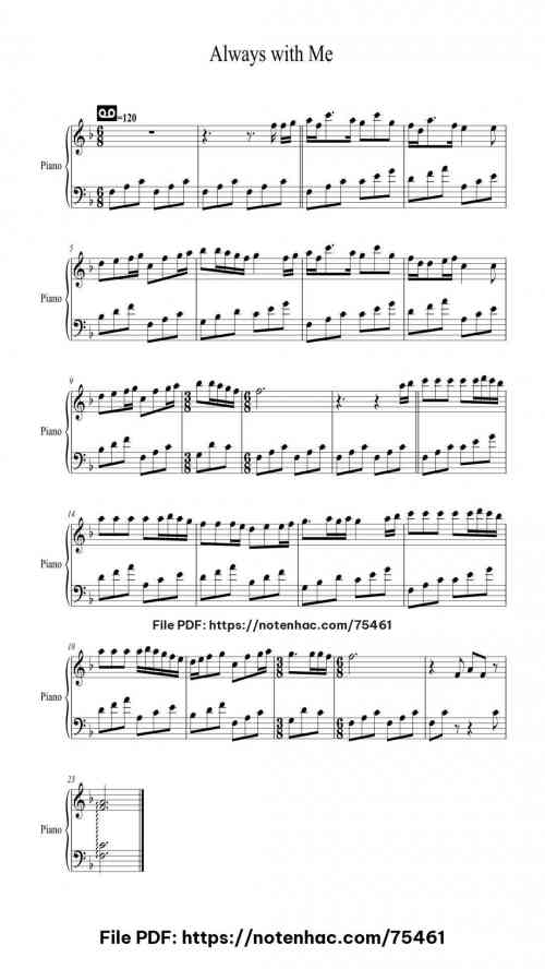 Spirited Away Ending Theme - Always with Me by Youmi Kimura Level Beginner 2 Spirited Away Ending Theme - Always with Me piano sheet music free pdf