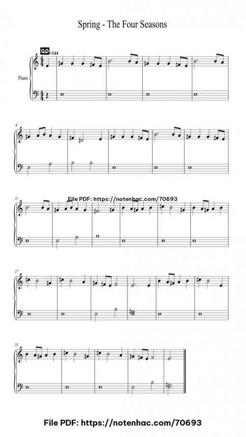 Spring - The Four Seasons piano sheet music free pdf