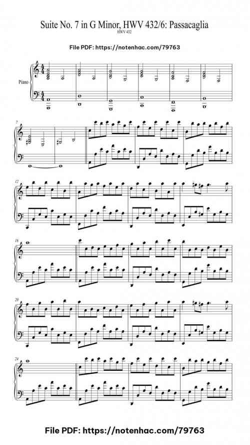 Suite No. 7 in G Minor, HWV 432: VI. Passacaglia by Georg Friedrich Händel Level Beginner 5 Suite No. 7 in G Minor, HWV 432: VI. Passacaglia piano sheet music free pdf
