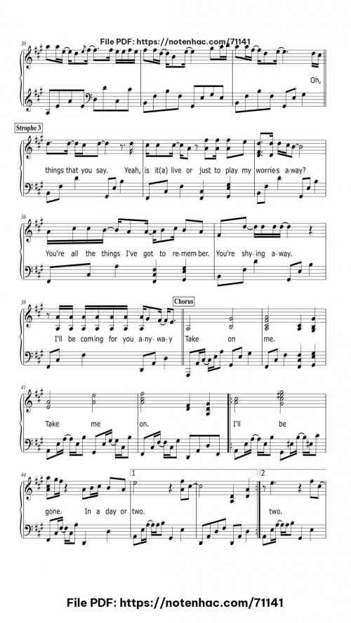 Take on Me piano sheet music free pdf